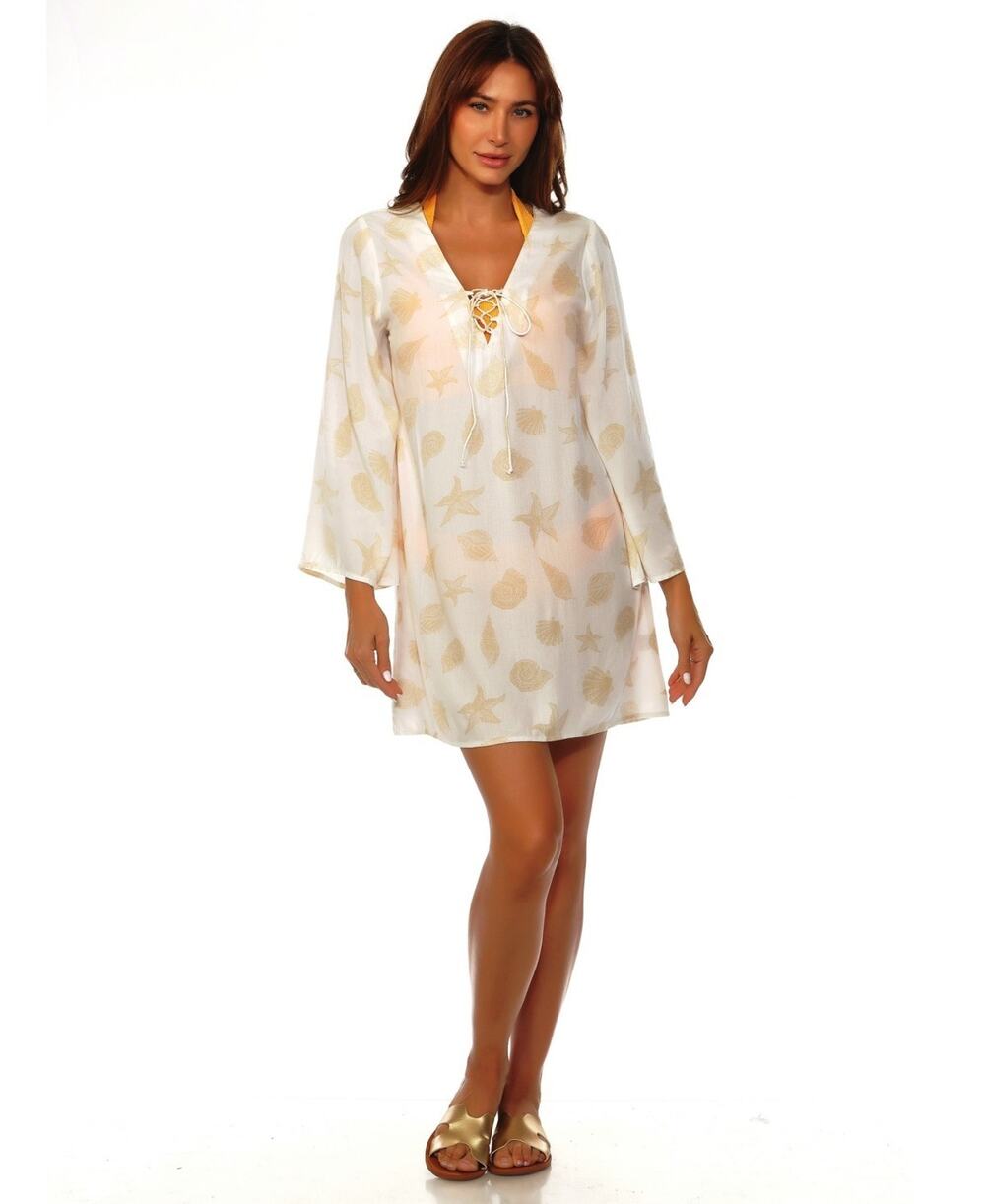 Raviya Women's Printed Tunic Cover-Up Taupe Size L 2209